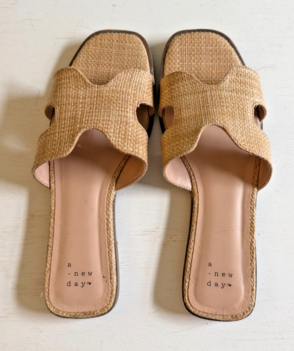 Women’s Size 6.5 A New Day Rattan Nina Wide H-band Slide Sandals